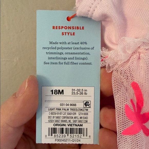 Cat & Jack Pink Tulle Dress with Neon Palm Trees, Size 2T - Picture 4 of 4